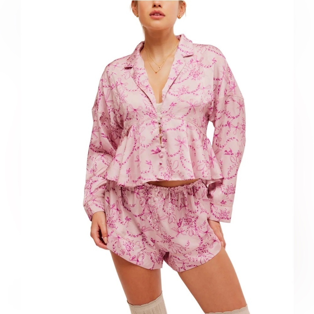Intimately Free People Floral Pink Women's Sleepwear top XS covered buttons